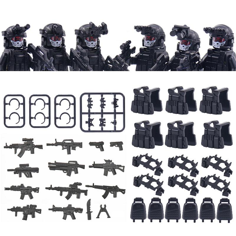 Promotions! 6Pcs Military Ghost Commando Army Soldiers Model Action Figure Blocks Construction Building Bricks Toys For Children