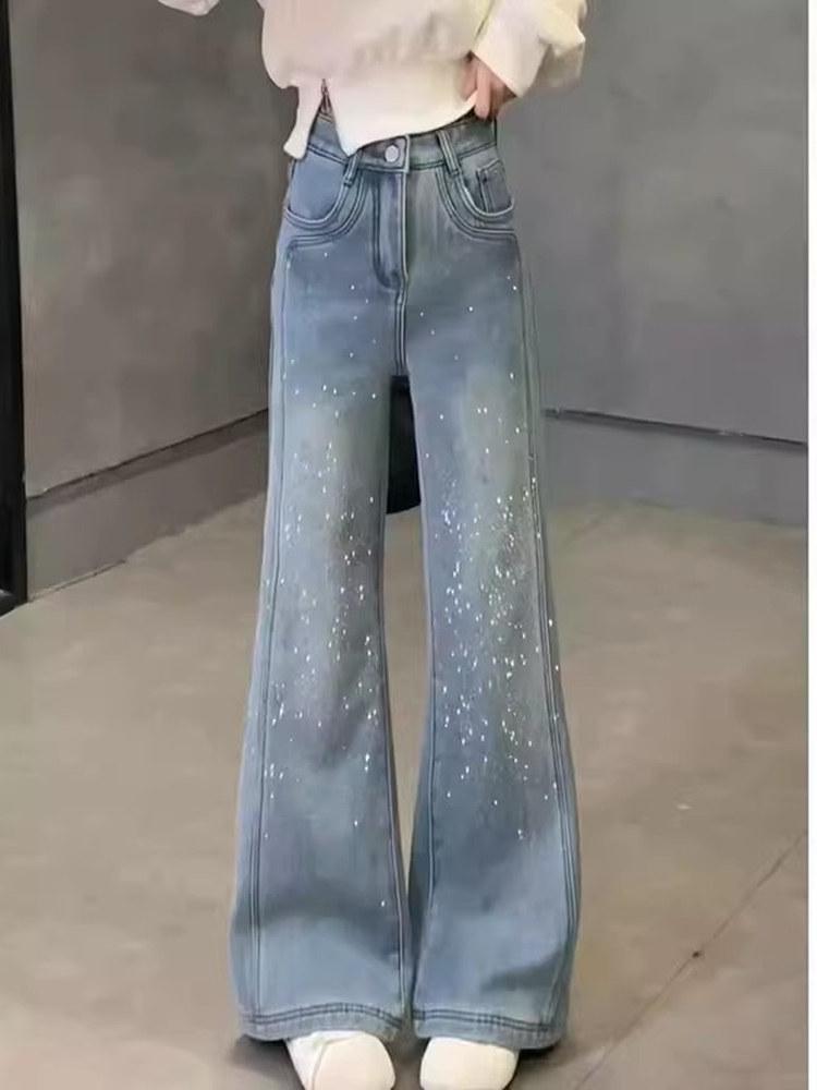 Plus Size Women s High Waist Rhinestone Star Flare Jeans - Slimming Wide-Leg Large