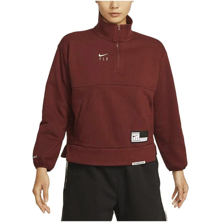 Nike Swoosh Solid Color Stand Collar Half Zip Casual Pullover Sweatshirt Women Sweatshirt Dark-Team-Red FQ4090-619