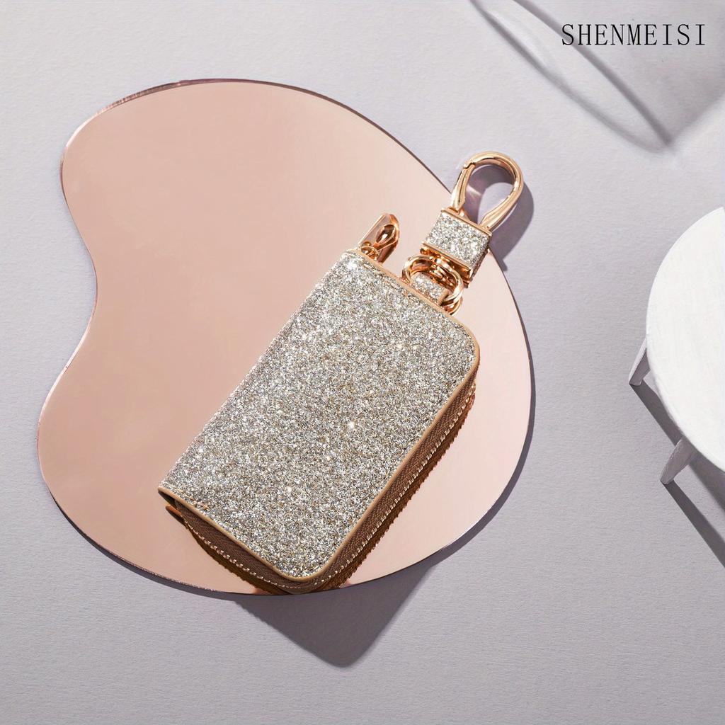 1 Stück Mini Auto Schlüsseletui, Unisex, Kreativer Sternen Glanz, Kunstleder Schlüsselanhänger, Reißverschluss Schlüsselhalter, Kleine Aufbewahrungstasche, für Schlüssel, Münzen und Mehr