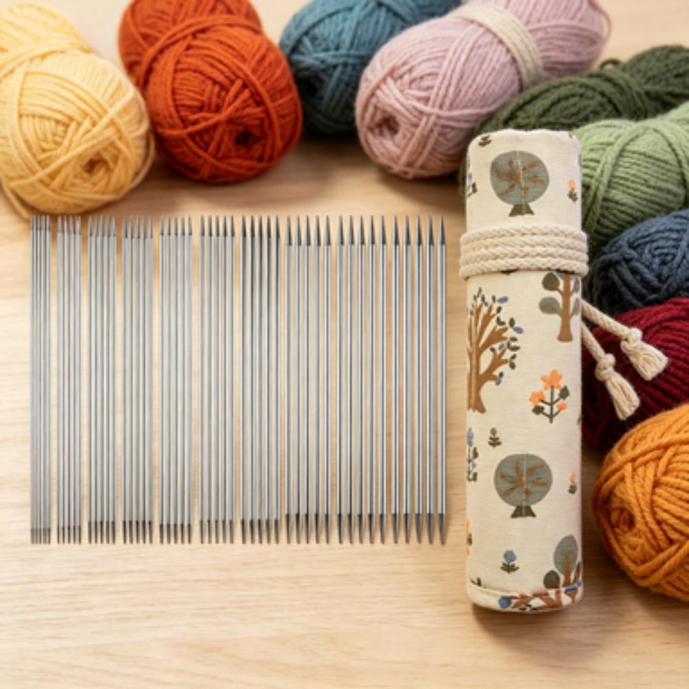 Waterproof knitted storage bag with stainless steel knitting needles beginner's yarn knitting tool for knitting neck warmer