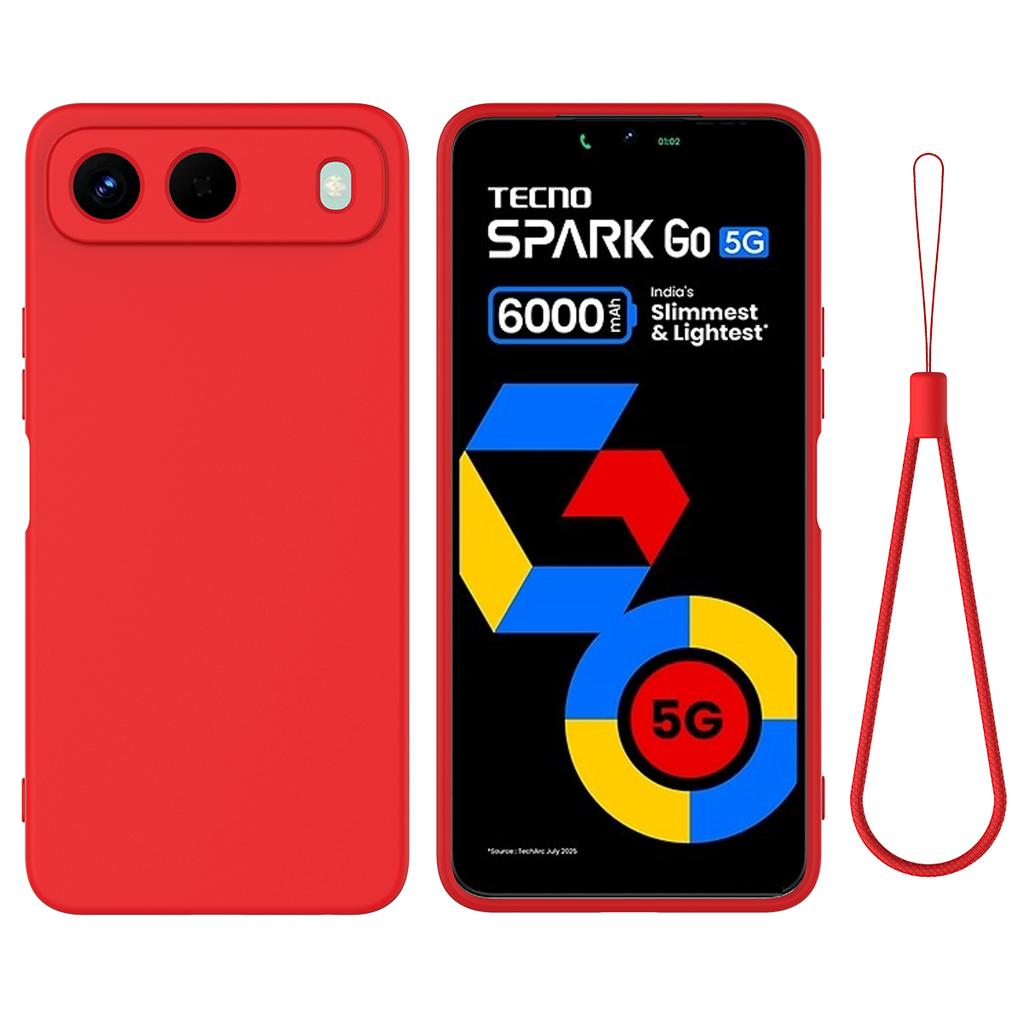For TECNO Spark 40 5G Liquid Silicone Case Phone Back Cover with Hand Strap