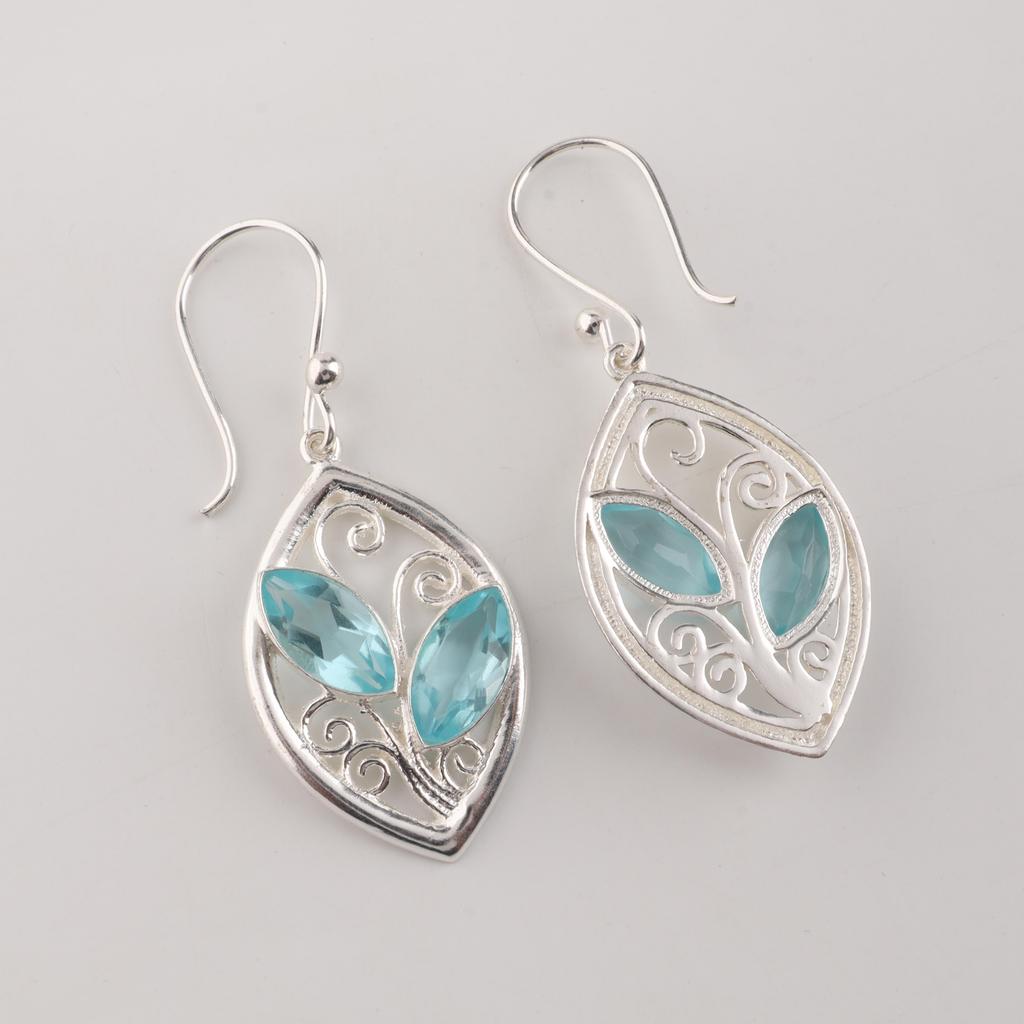 Sky Blue Topaz Gemstone Silver Earring, 925 Sterling Silver Handmade Earring, December Birthstone Gift, Topaz Jewelry CE-24-15