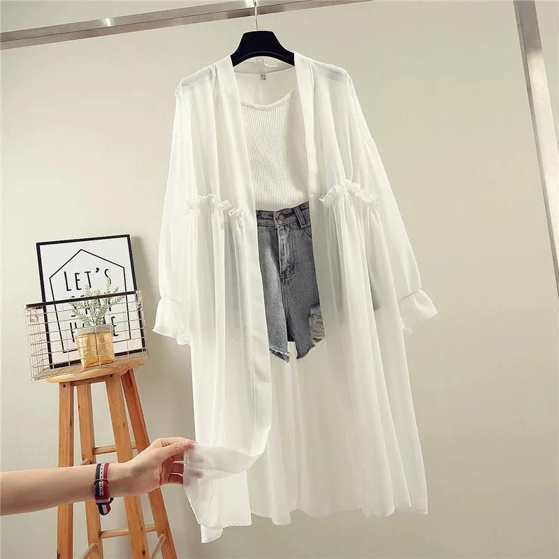 Chiffon Cardigan Women's Sun Protection Clothing Sun-Dress Mid-length Plus Size Shawl Loose Outer Thin Coat Beach