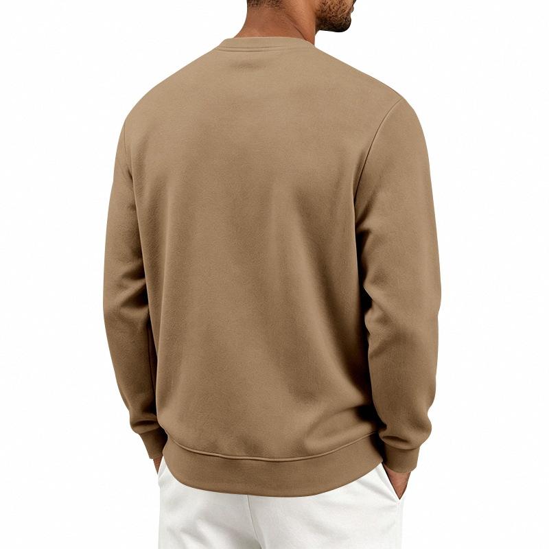 Autumn Winter Men Solid Color Crew Neck Sweatshirt Long Sleeve Loose Casual Daily Outdoor Pullover Sweatwear