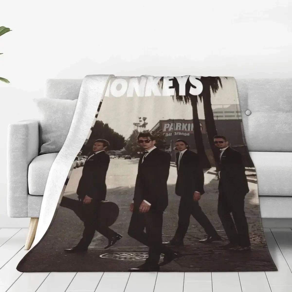 A-Arctic Band Soft Blanket M-Monkeys Rock Music Picnic Throw Blanket Winter Novelty Custom Flannel Bedspread Sofa Bed Cover 75X95CM