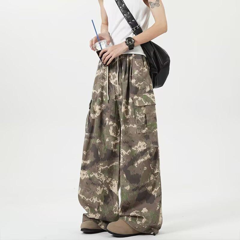 Men's versatile leaf camouflage overalls cleanfit loose straight logging pants paratrooper pants men's casual