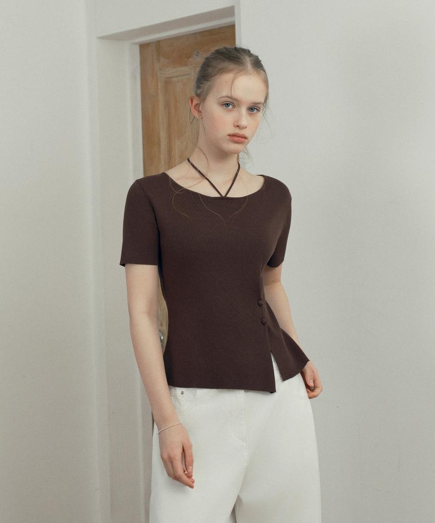 JUCYJUDY Ribbed Halter Short Sleeve Knit J1Kt324A