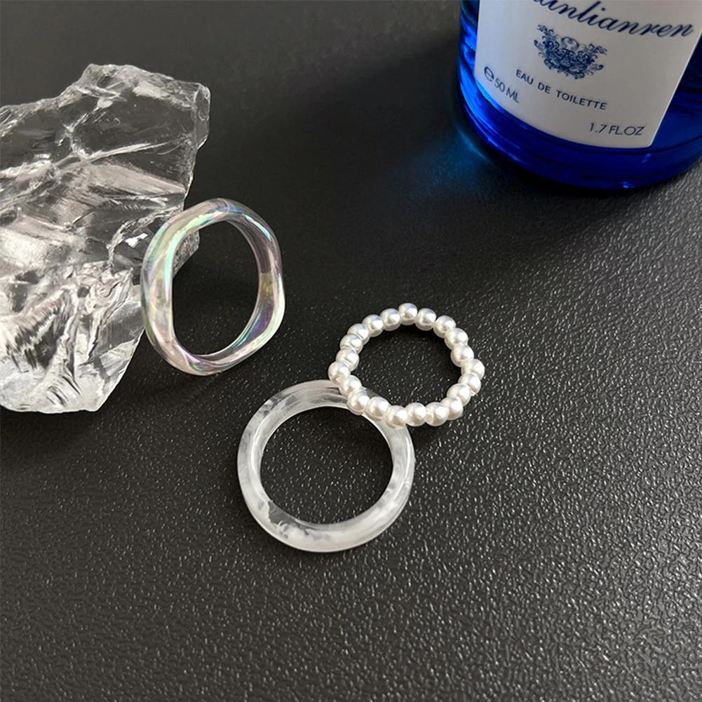 3Pcs/set Korean Colorful Resin Rings For Women Girls Vintage Simple Acrylic Rings Set Fashion Jewelry Accessories Party Gifts