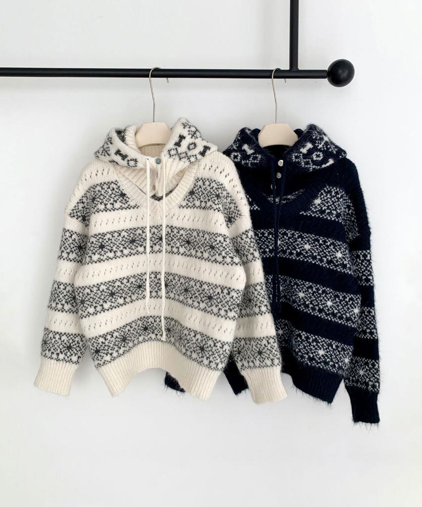 Baseukala [Set] Snow V-Neck Knit+Balaclava (2Colors)
