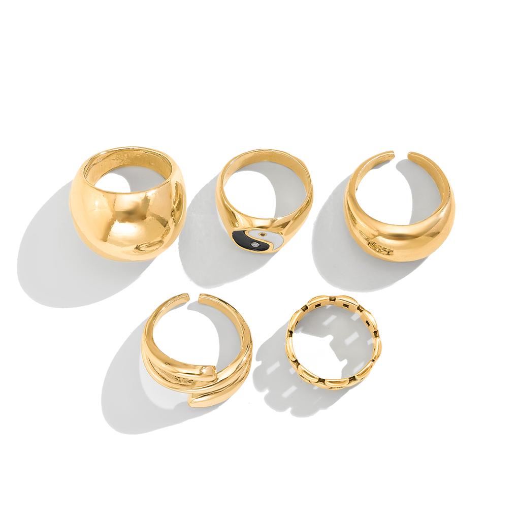 Ingemark 5Pcs/Set Trendy Creative Irregular Smooth Curved Ring for Women Punk Hip-Hop Metal Geometric Chic Rings Party Jewelry
