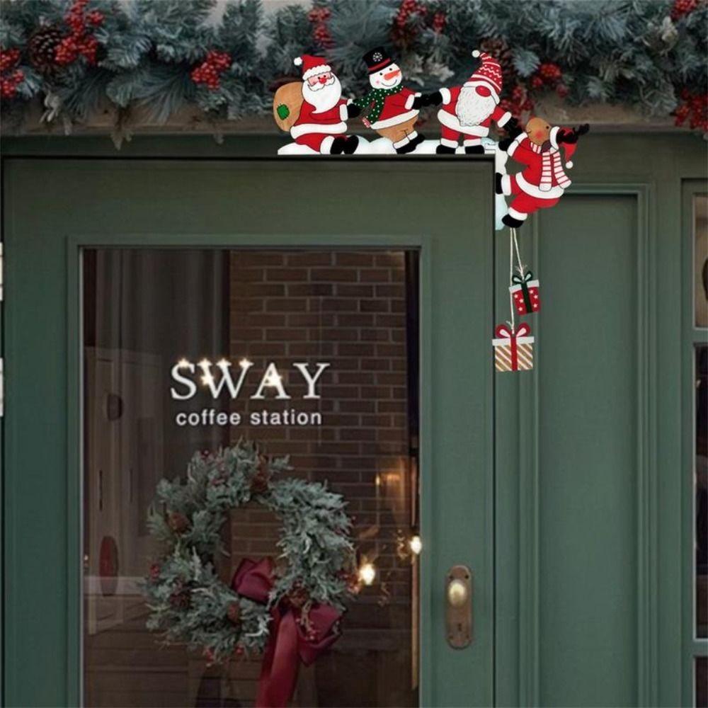 1/2 pcs Christmas Door Corner Decor Cartoon Wooden Pendant New Door Frame Decor Card