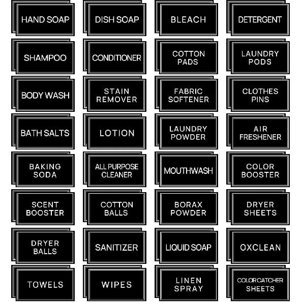 64 PCS Laundry Labels for Jars,Minimalist Laundry Room and Bathroom Label Stickers,Removable Waterproof Labels for Laundry Containers,Home Storage