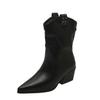 Retro Black Thick-heeled Western Cowboy Knight Boots Women's 2025 New Autumn with Skirt Versatile Pointed Boots