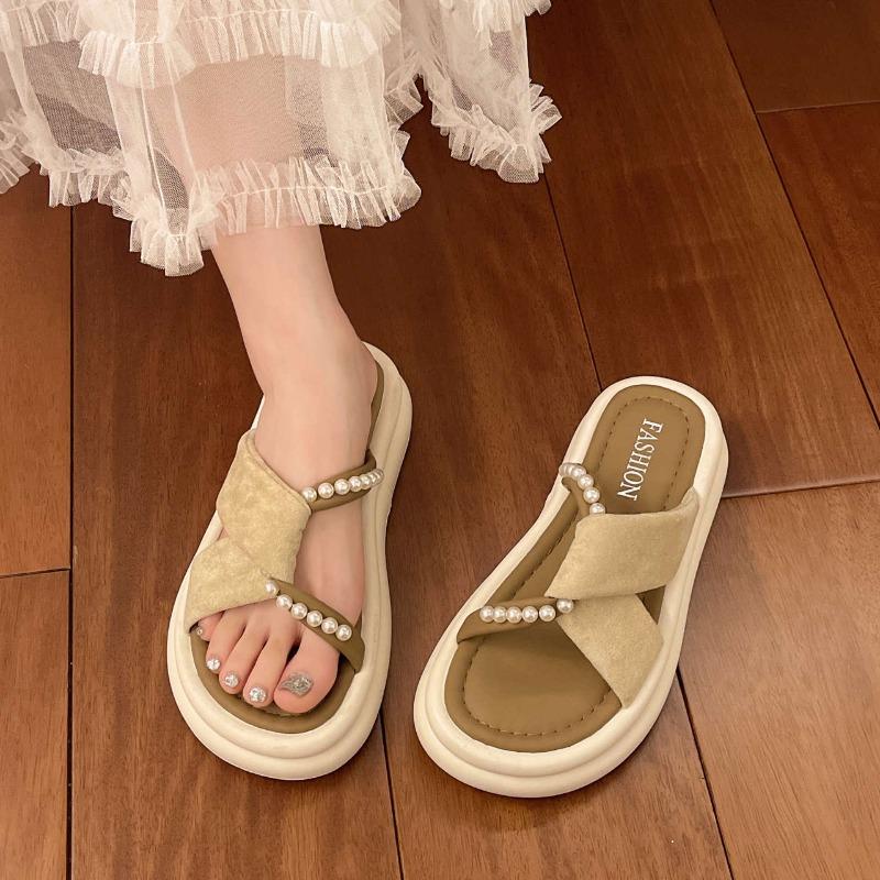 

New Women s Shoes Sponge Cake Thick-soled Beach Flip-flops 35 бежевий