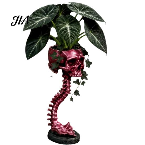 Unique Candy Dish Storage Gothic Skull Spine Planter, Resin Skeleton Planter Pot, Horror Halloween Indoor Outdoor Statue Flower Vase, Spooky