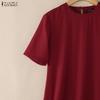ZANZEA Women Casual Round Neck Short Sleeve Pleated Hem Summer Dress
