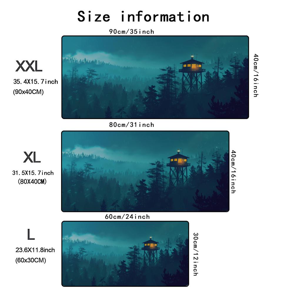 Firewatch Mauspad XXL Gummi Tiefer Wald Großes Mauspads Gamer Rutschfest Kunst Schreibtischmatte Computer Laptop Pads 90x40cm Tastaturmatten