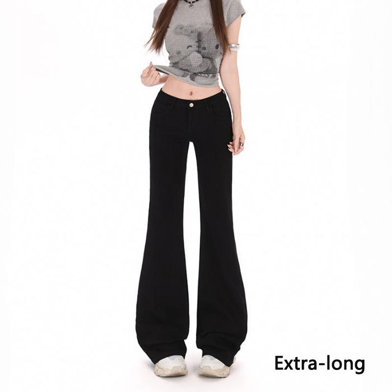 Elegantes Pantalones Vaqueros Negros de Tiro Bajo Elásticos Ajustados Micro Acampanados Estilo Y2K para Damas Primavera Verano Pantalones Casuales Pantalones Vaqueros Oversize