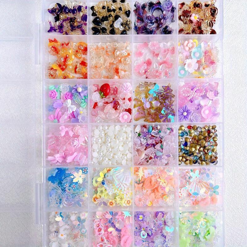 1 Kutu Nail Art Dekorasyon Seti, Kelebek Çiçek Yay Nail Art Takılar, Tırnak İnci Aksesuarları