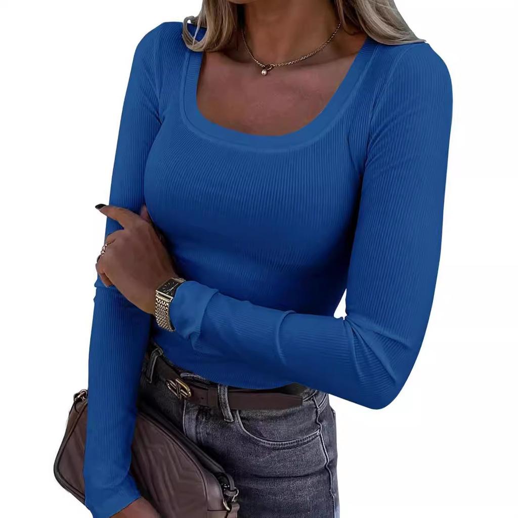 Womens Long Sleeve Scoop Neck Ribbed Knit Fitted Casual Tops Tee Slim Basic Shirts Sexy Casual Thermal Base Layer Top