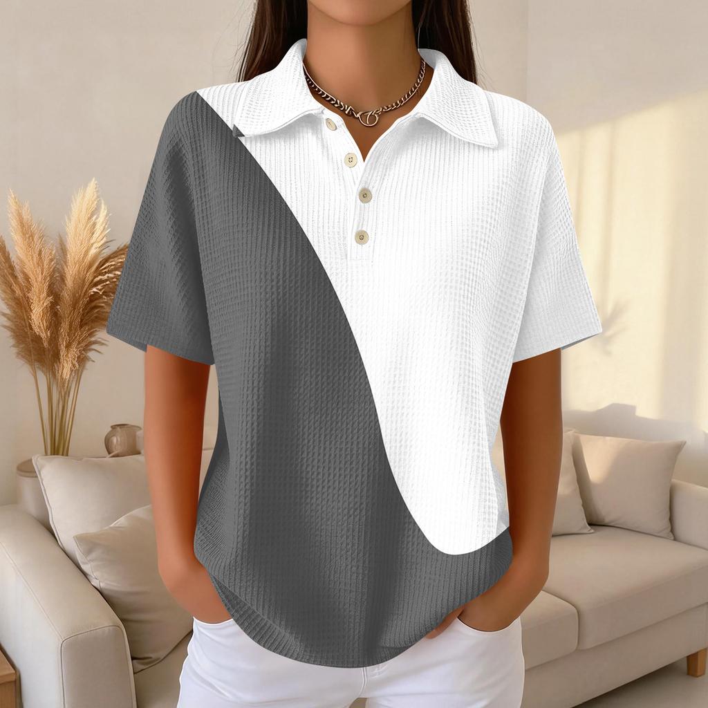 Women's Fashion Casual Lapel Short Sleeve Color Shirt Women's Up Tops