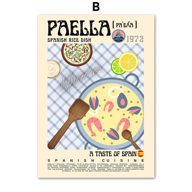 Mat Pierogi Paella Pizza Stollen Taco Dolma Posters och tryck Väggkonst Canvasmålning Nordisk köksdekoration