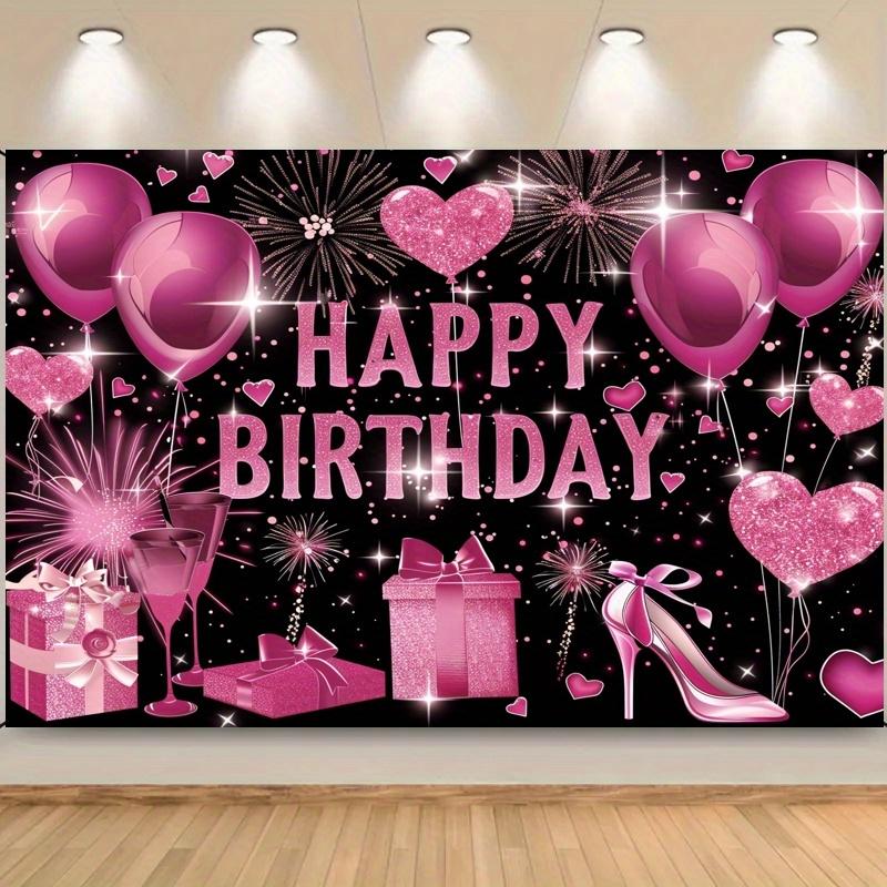 Ροζ χρυσό ύφασμα φόντου Happy Birthday, μαύρη ροζ χρυσή κορδέλα γενεθλίων ροζ χρυσό λογότυπο Happy Birthday διακόσμηση