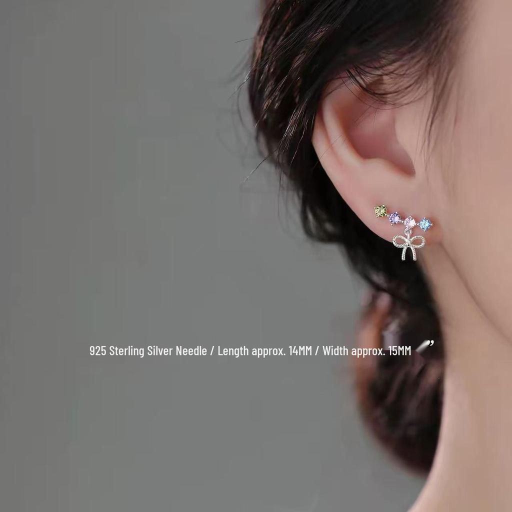 925 Sterling Silver Colorful Diamond Bow Stud Earrings for Women - 2026 Trendy Niche Design