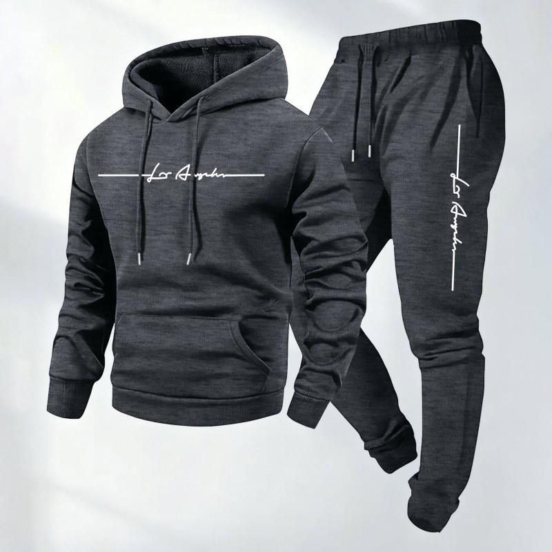 Unisex Hooded Sweatshirt Set With Letter Print Thick Warm Casual Sport Tracksuit Men Women Winter