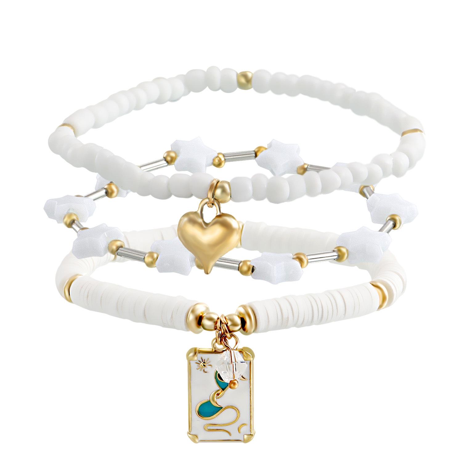 European and American jewelry, bohemian white soft pottery rice bead bracelet set, female, niche design bracelet.