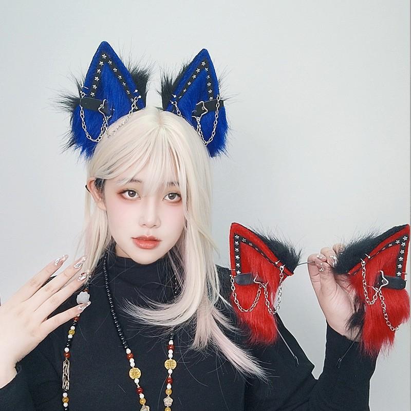 Felliger Fuchs Wolf Ohren Stirnband Cosplay Anime Convention Halloween Punk Gothic Accessoire Damen Kostüm Kopfschmuck
