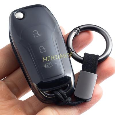 For Ford F-150 F-250 F-350 F-450 XL/XLT Ranger XL Ecosport Everest Maverick Flip Key Fob Case Cover Keychain Black Transparent