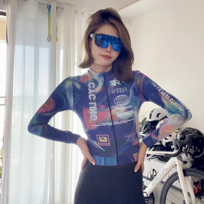 Womens Lightweight Fleece Cycling Jersey Long Sleeve Bike Apparel Breathable Performance Wear