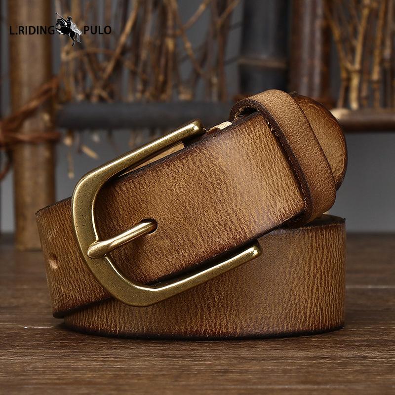 Copper Buckle Belt Men's Genuine Leather Pin Buckle Pure Cowhide Retro Versatile Korean Style Casual Belt