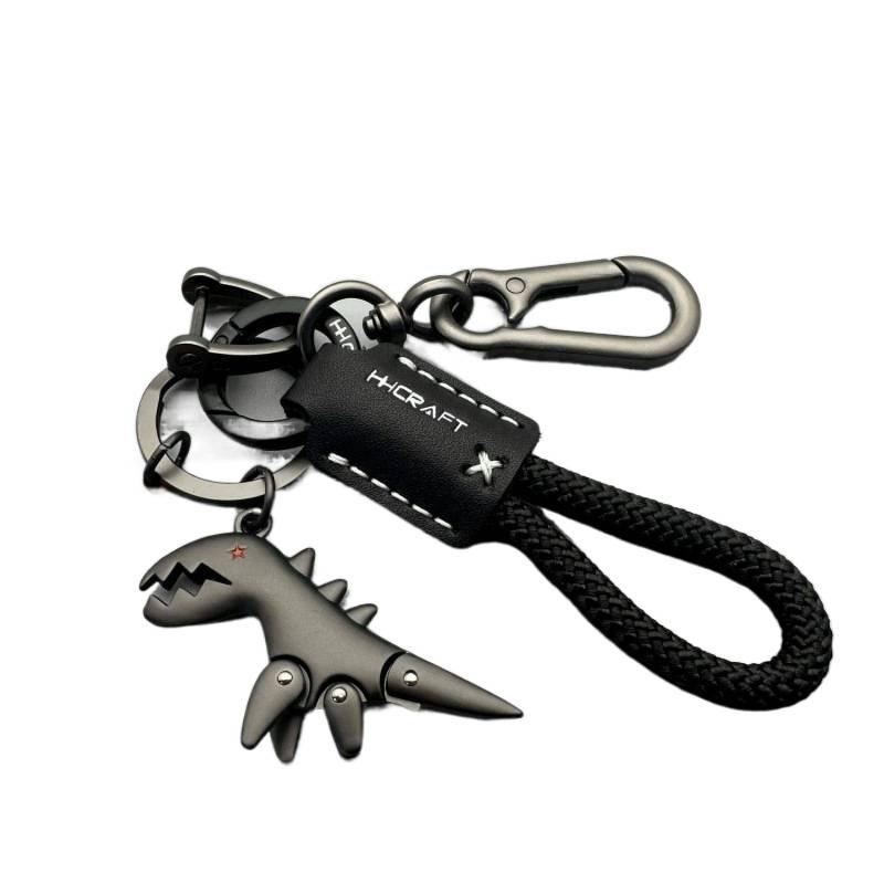 Alloy Dinosaur Charm Paired with a Hand-Woven Bracelet,Weseecase Keychain