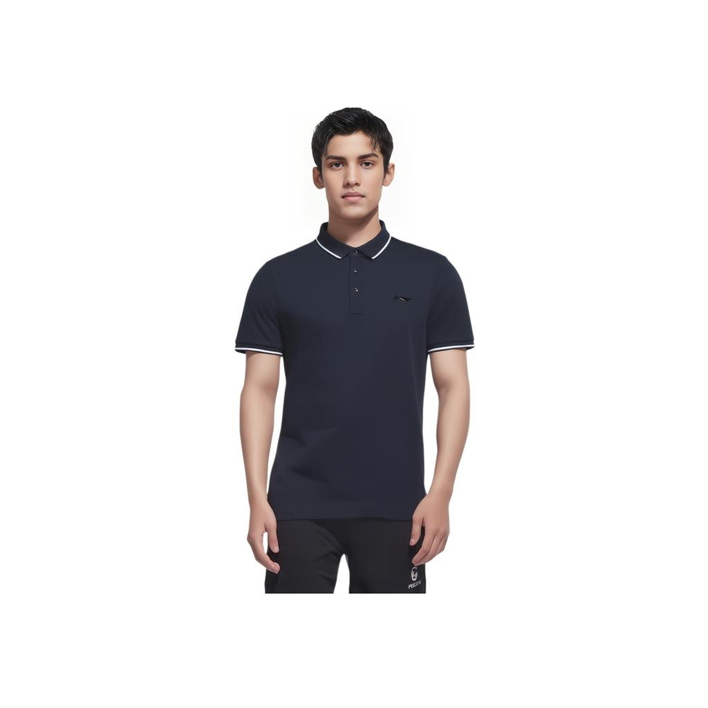 Li Ning Fitness Series Solid Color Slim Fit Short Sleeve Polo Shirt Men tops Ink-Gray APLR061-6