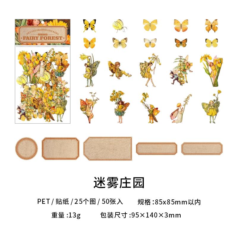 

6 styles 50 pcs Fairy tale forest series Vintage PET material stickers DIY Scrapbooking Material handmade Diary Album