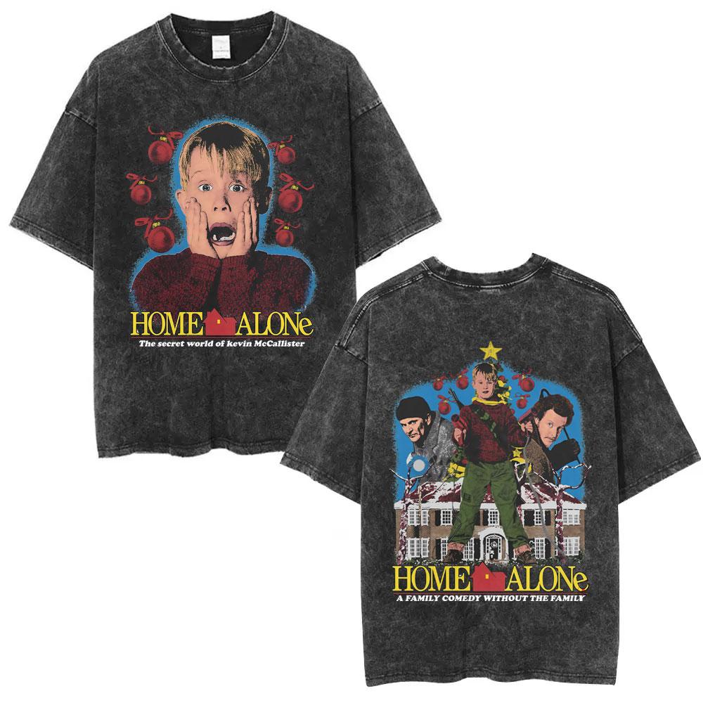 Movie Home Alone The Secret World of Kevin McCallister Washed Vintage T-shirt Men Women Clothing Cotton Casual Oversized T Shirt S разноцветный