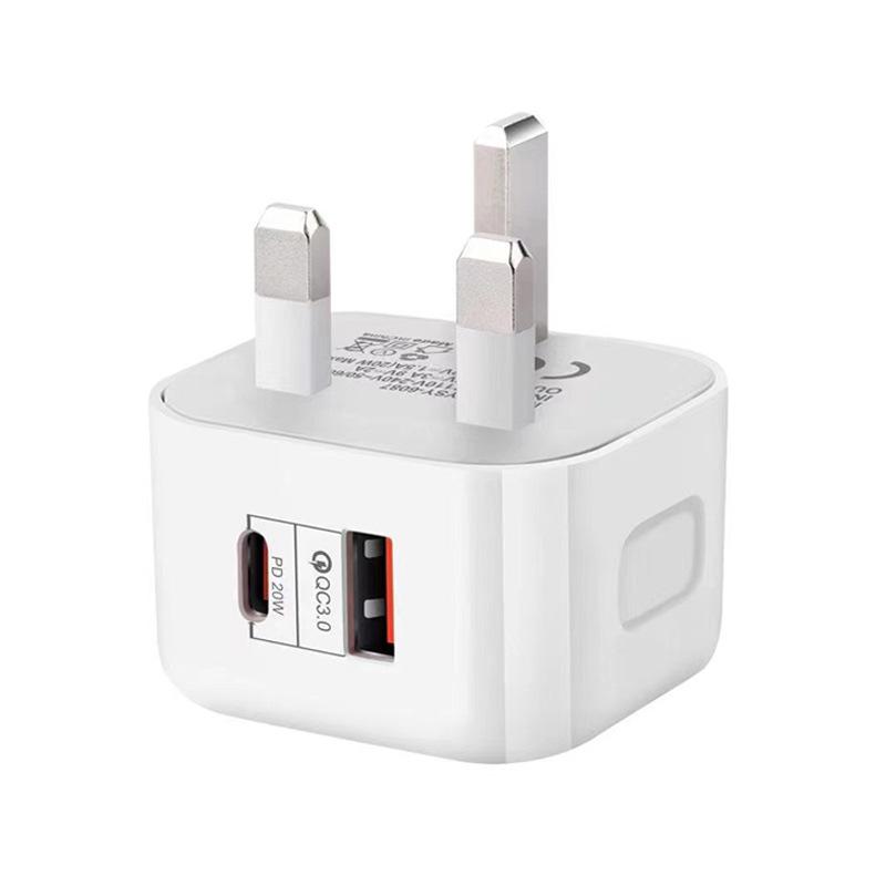20W Dual USB Fast Charger, UK Standard, Compatible with Apple iPhone 15
