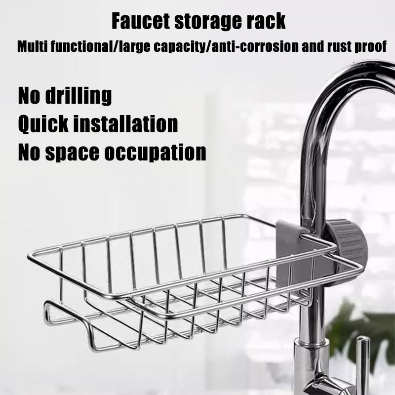 Faucet Rack Kitchen Stainless Steel Sink Storage Rack Household Sponge Rag Dishcloth Drain Rack Hanging Basket