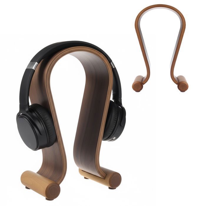 Support pour casque - maclean - mc-815w - bois noisette - design moderne - antidérapant