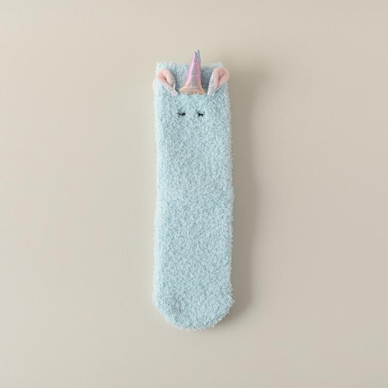 

Winter Coral Fleece Medium Tube Women S Socks Cute Cartoon Unicorn Thickened Home Floor Socks Women S Sleep Socks One size fits all синій