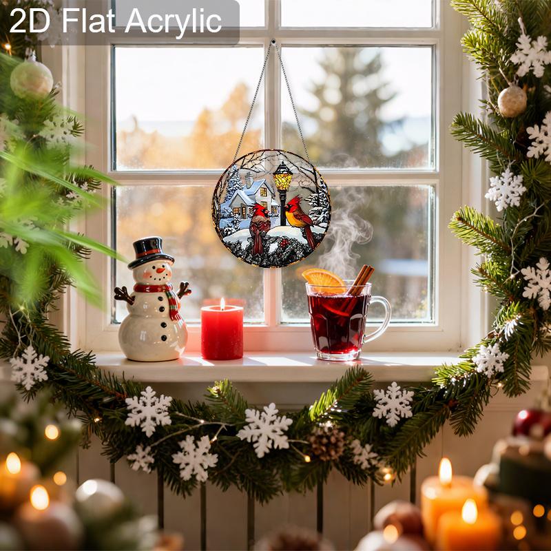 Acrylic Winter Cardinal Suncatcher Stained Glass Effect Window Hanging Ornament Holiday Bird Lover Gifts for Mom Grandma