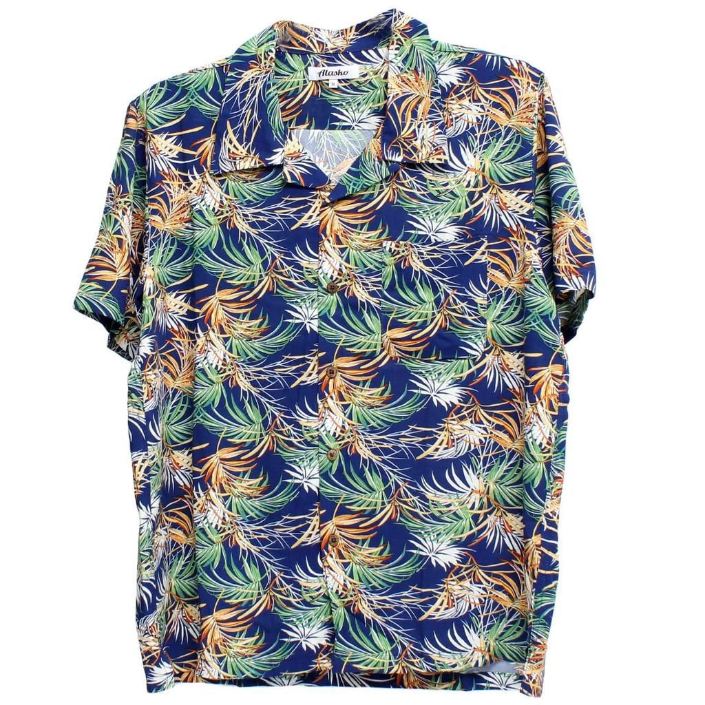 Men's Plus Size Aloha Shirt, Short Sleeve, Rayon, Botanical Floral Print, Open Collar, Size 4L (E)