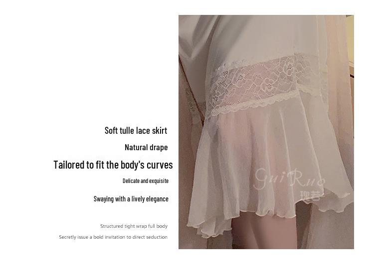 Gorgeous Backless Ice Silk Spaghetti Strap Dress with Padded Mesh Loungewear Set P3345