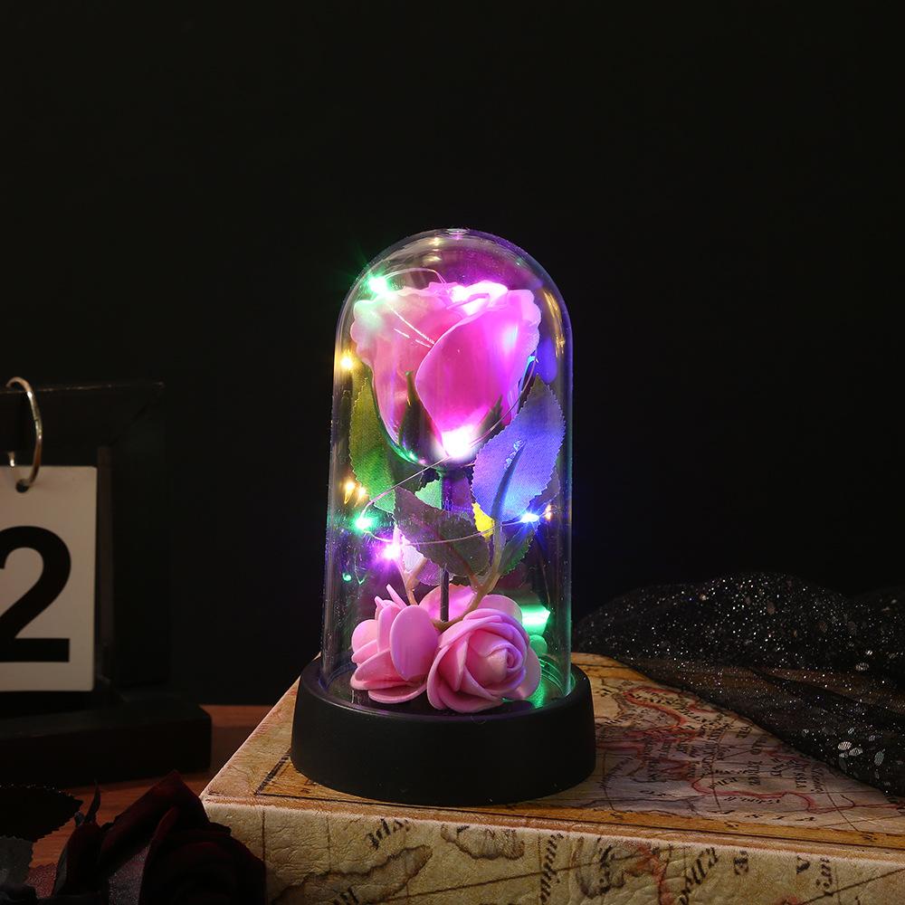 Artificial Rose Flower Bouquet LED in Dome Ornaments Everlasting Rose Valentine'S Day Gift For Women Mom Wedding Decoration