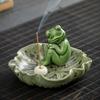 Meditation Frog Incense Stick Holder Ceramics Lotus Leaf Sitting Frog