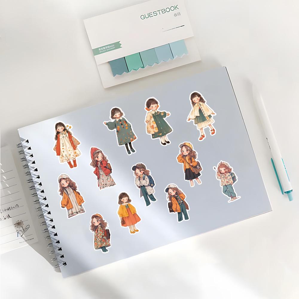 64-Piece Cartoon Graffiti Autumn Outfit Stickers for Fashionable Girls' Phone Cases