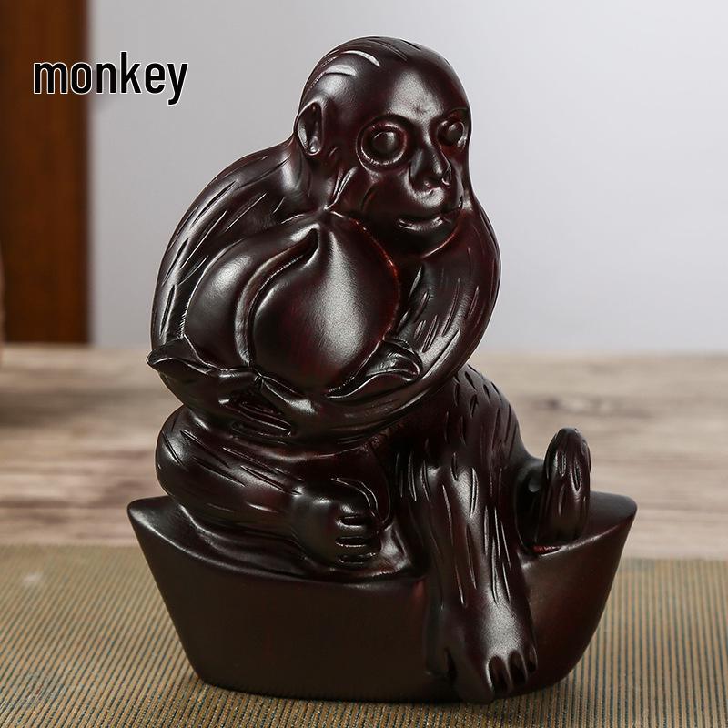 Ebony Zodiac Animal Statues - Hand-Carved Wooden Ornaments 